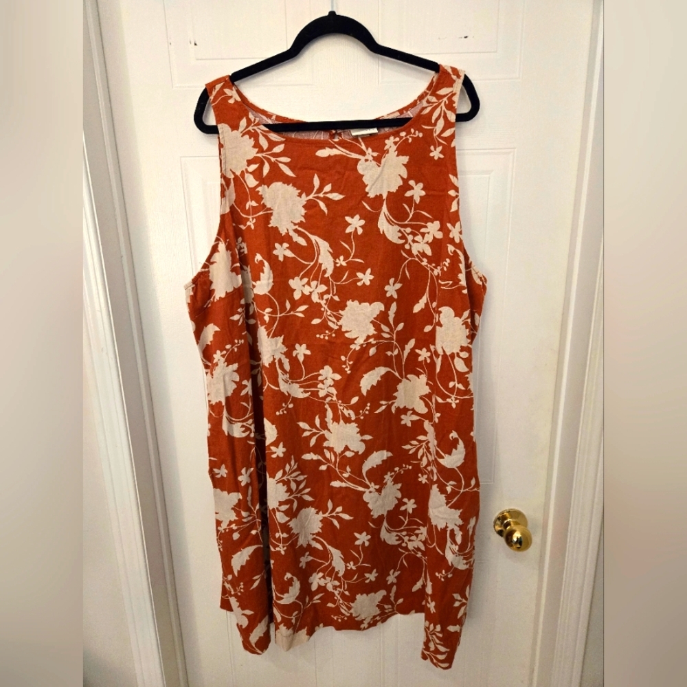 3X Ava & Viv Orange and White Floral Linen Sleevless Dress With Pockets
